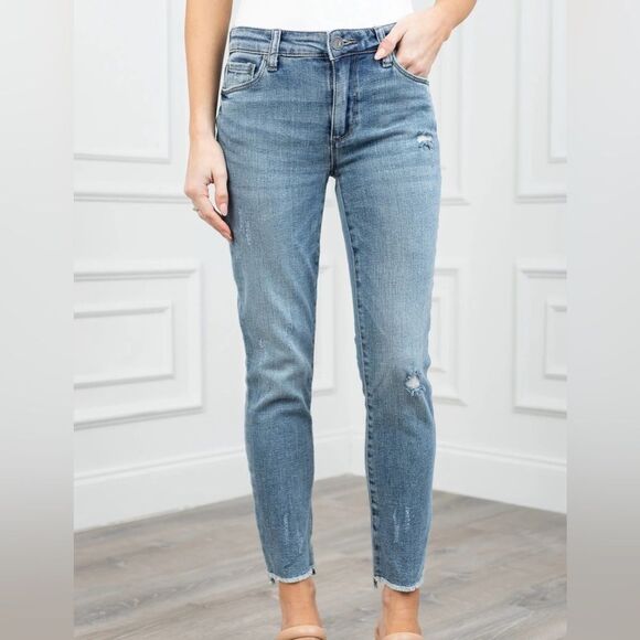 Kut from the Kloth midrise ankle skinny distressed raw hem jeans size 6 NWT - Picture 1 of 7